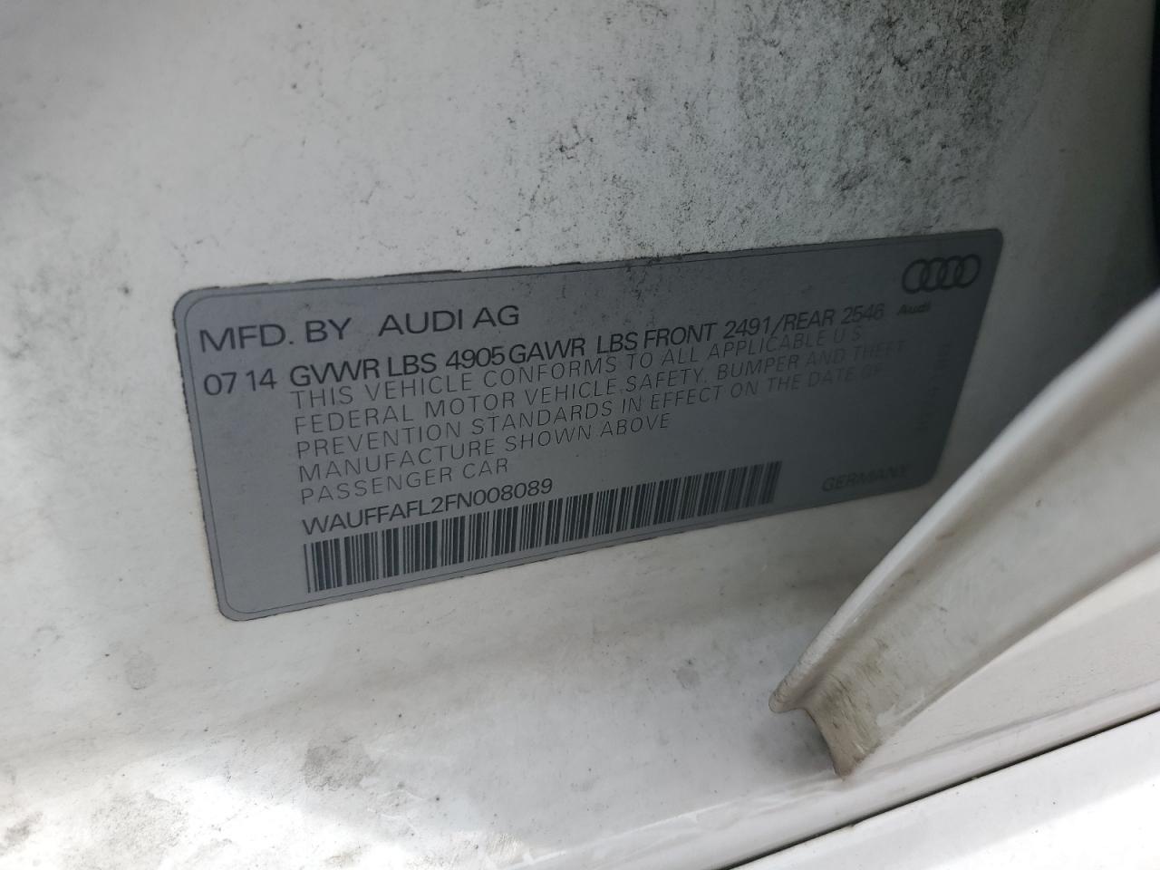 2015 Audi A4 Premium Plus VIN: WAUFFAFL2FN008089 Lot: 64089635
