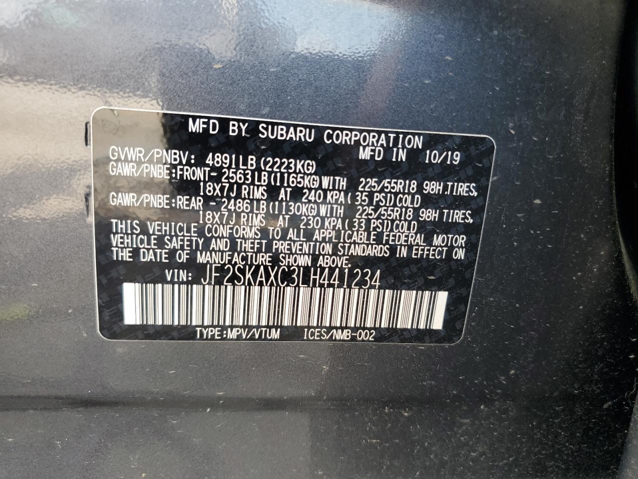2020 Subaru Forester Touring VIN: JF2SKAXC3LH441234 Lot: 64652865