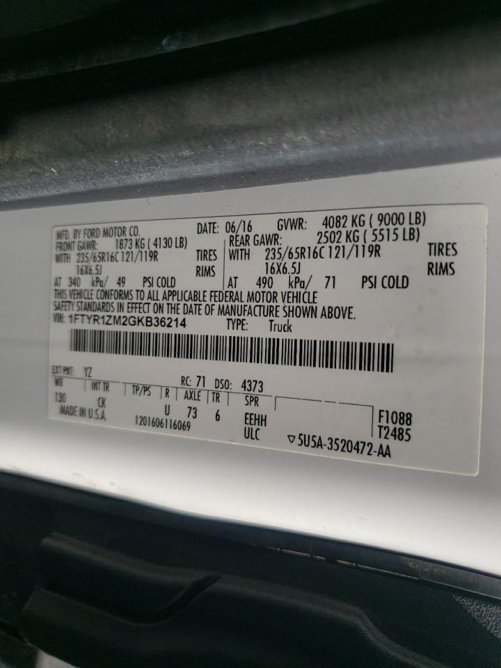 2016 Ford Transit T-250 VIN: 1FTYR1ZM2GKB36214 Lot: 62864445