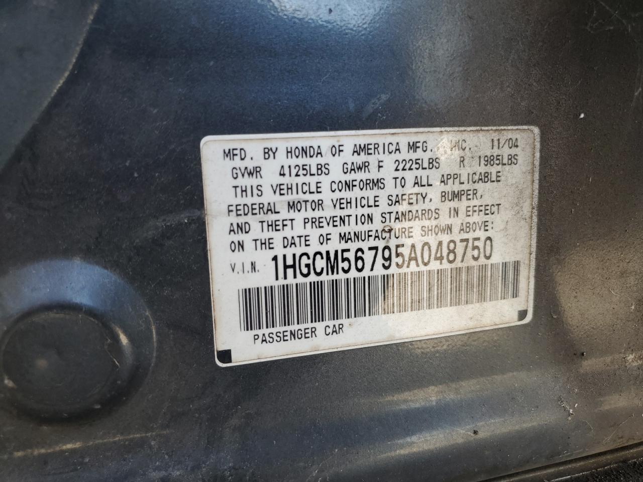2005 Honda Accord Ex VIN: 1HGCM56795A048750 Lot: 64737755