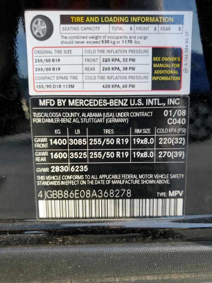 2008 Mercedes-Benz Ml 350 VIN: 4JGBB86E08A368278 Lot: 65136655