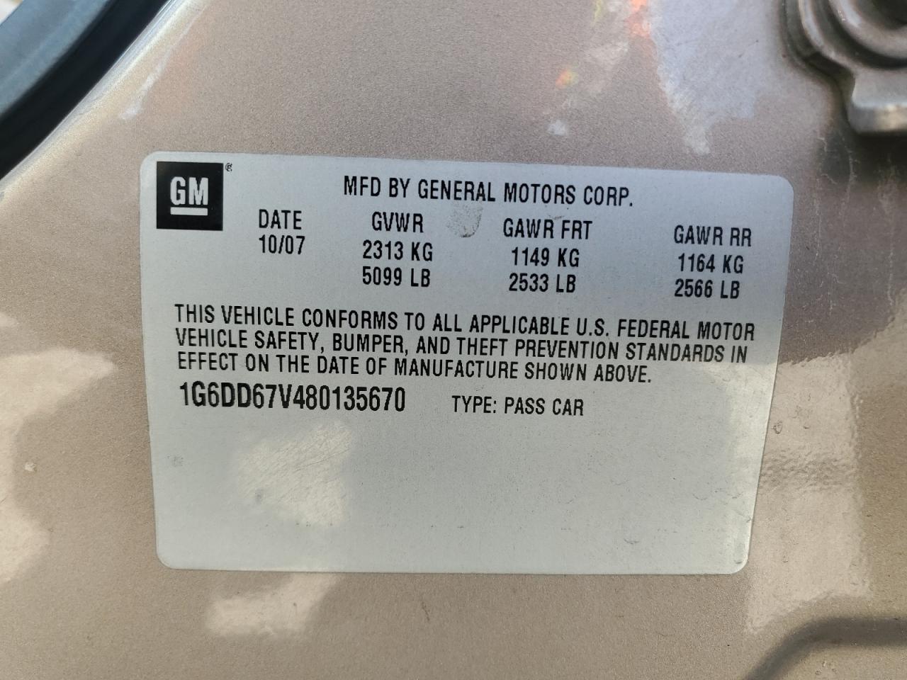 2008 Cadillac Sts VIN: 1G6DD67V480135670 Lot: 64975785