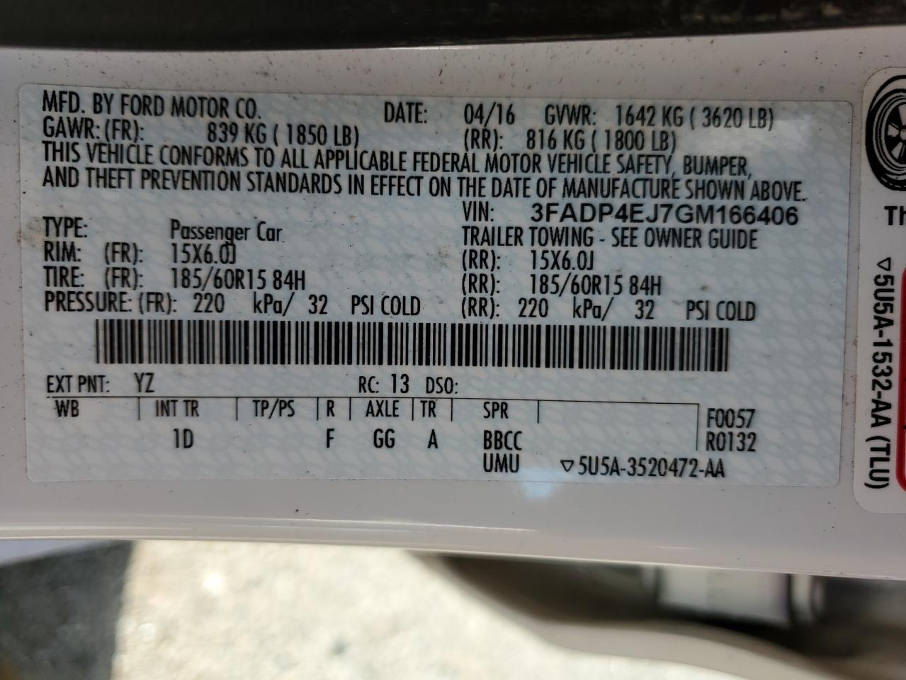 2016 Ford Fiesta Se VIN: 3FADP4EJ7GM166406 Lot: 63804355