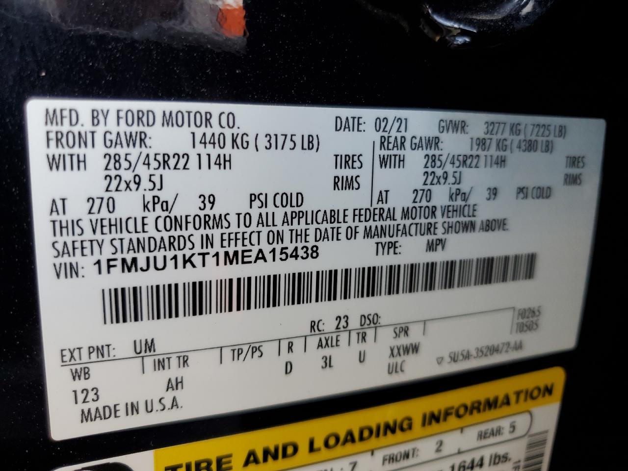 2021 Ford Expedition Limited VIN: 1FMJU1KT1MEA15438 Lot: 63661195