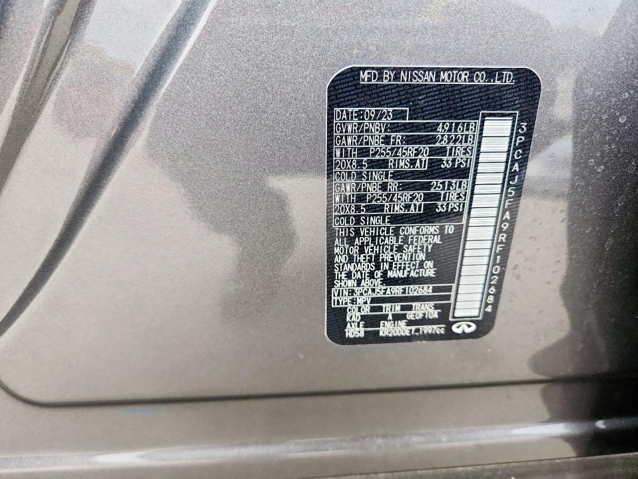 2024 Infiniti Qx50 Sport VIN: 3PCAJ5FA9RF102684 Lot: 63162915