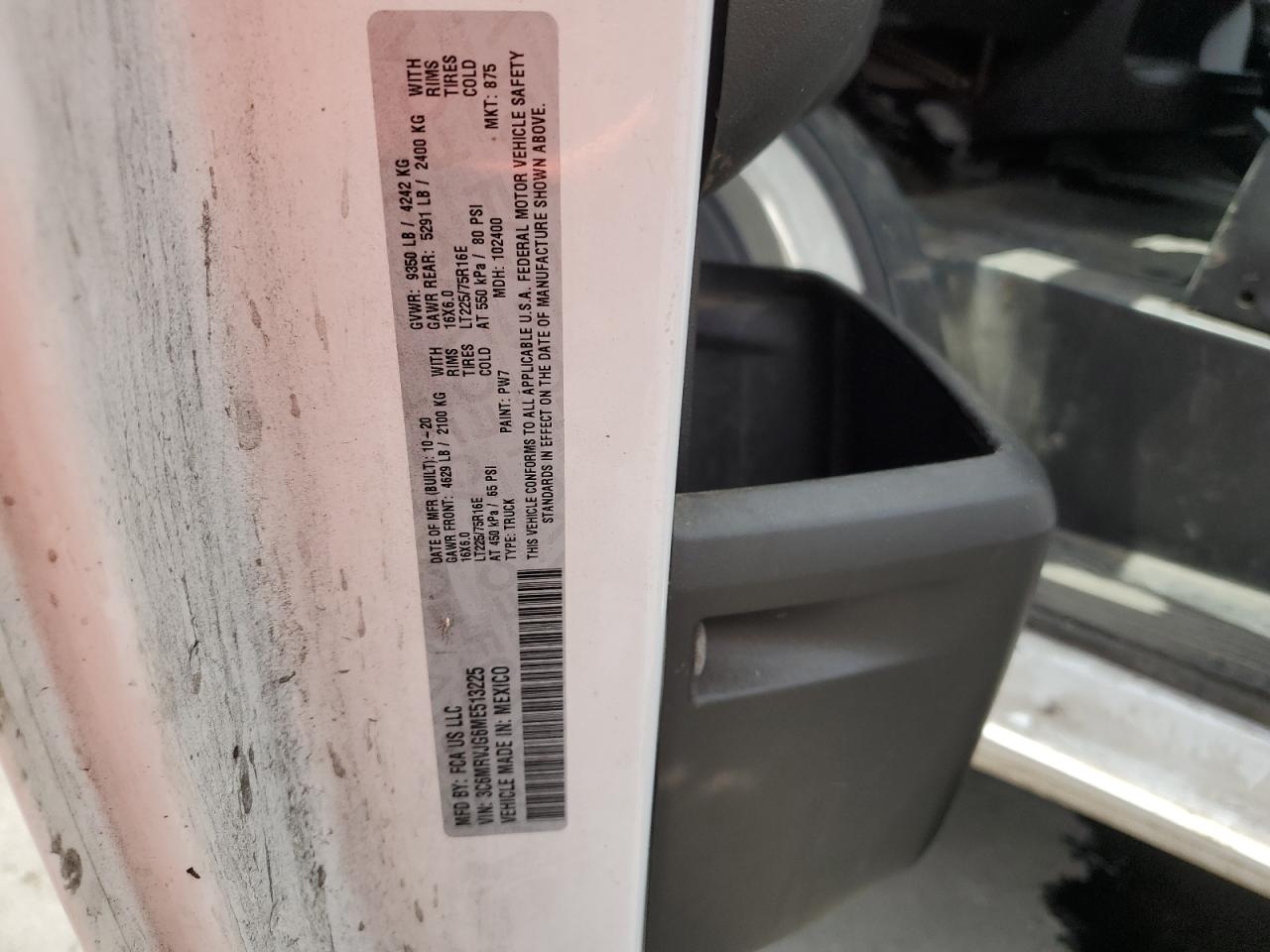 2021 Ram Promaster 3500 3500 High VIN: 3C6MRVJG6ME513225 Lot: 67469785
