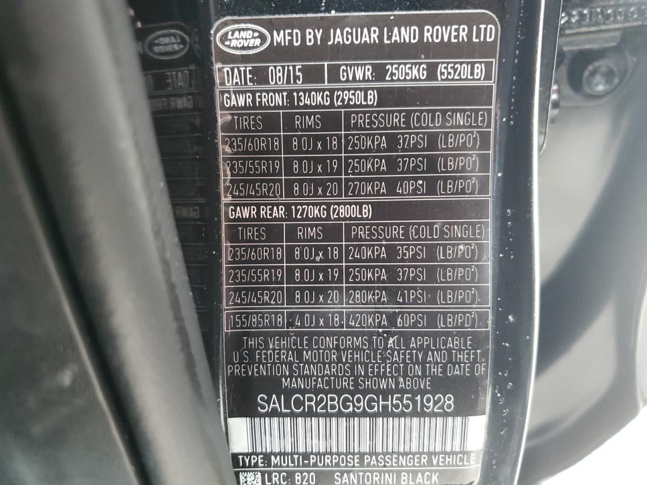 2016 Land Rover Discovery Sport Hse VIN: SALCR2BG9GH551928 Lot: 62902325