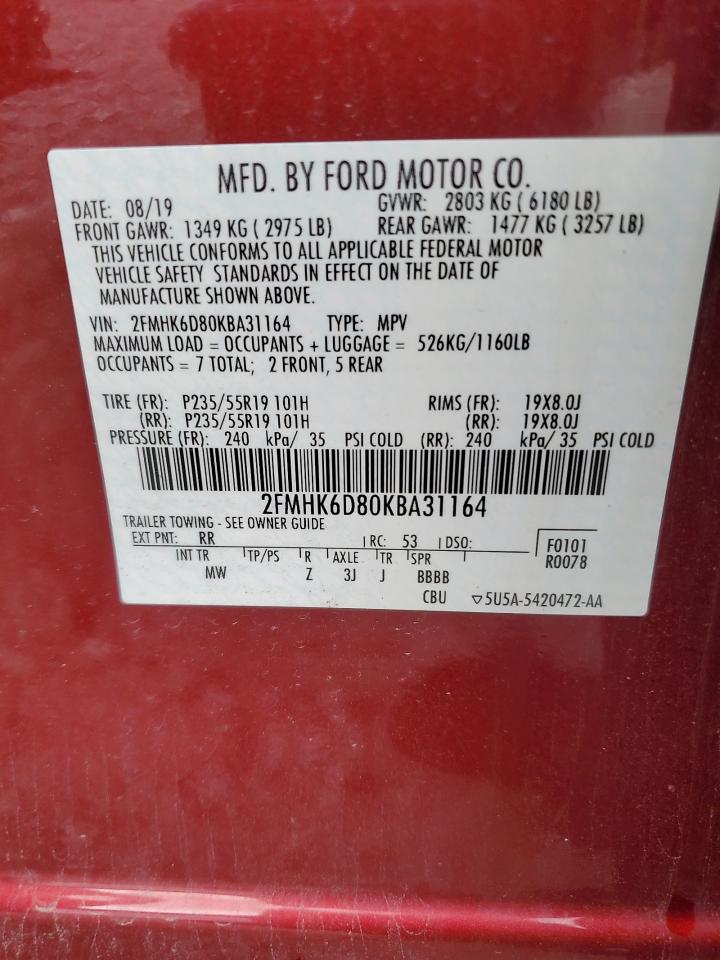 2019 Ford Flex Limited VIN: 2FMHK6D80KBA31164 Lot: 63853265