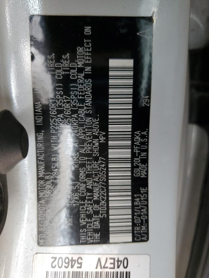2007 Toyota Sienna Xle VIN: 5TDZK22C77S052477 Lot: 64214965