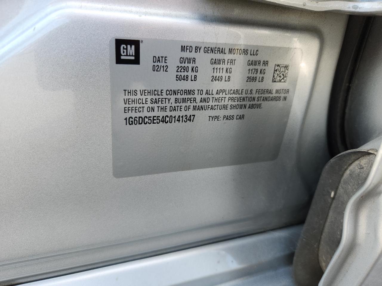 2012 Cadillac Cts VIN: 1G6DC5E54C0141347 Lot: 65958565