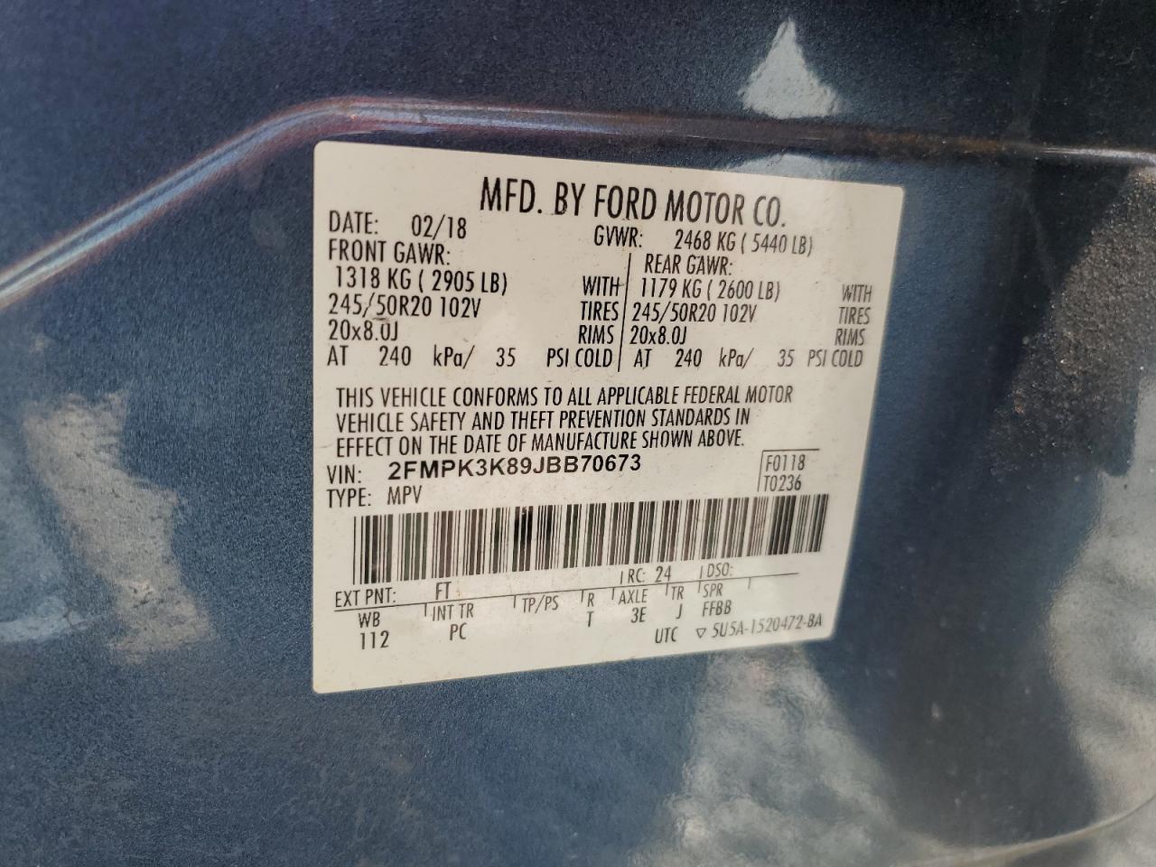 2018 Ford Edge Titanium VIN: 2FMPK3K89JBB70673 Lot: 66476445