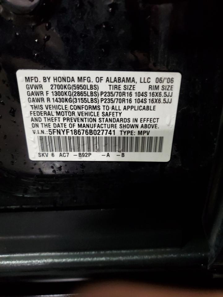 2006 Honda Pilot Ex VIN: 5FNYF18676B027741 Lot: 64208455