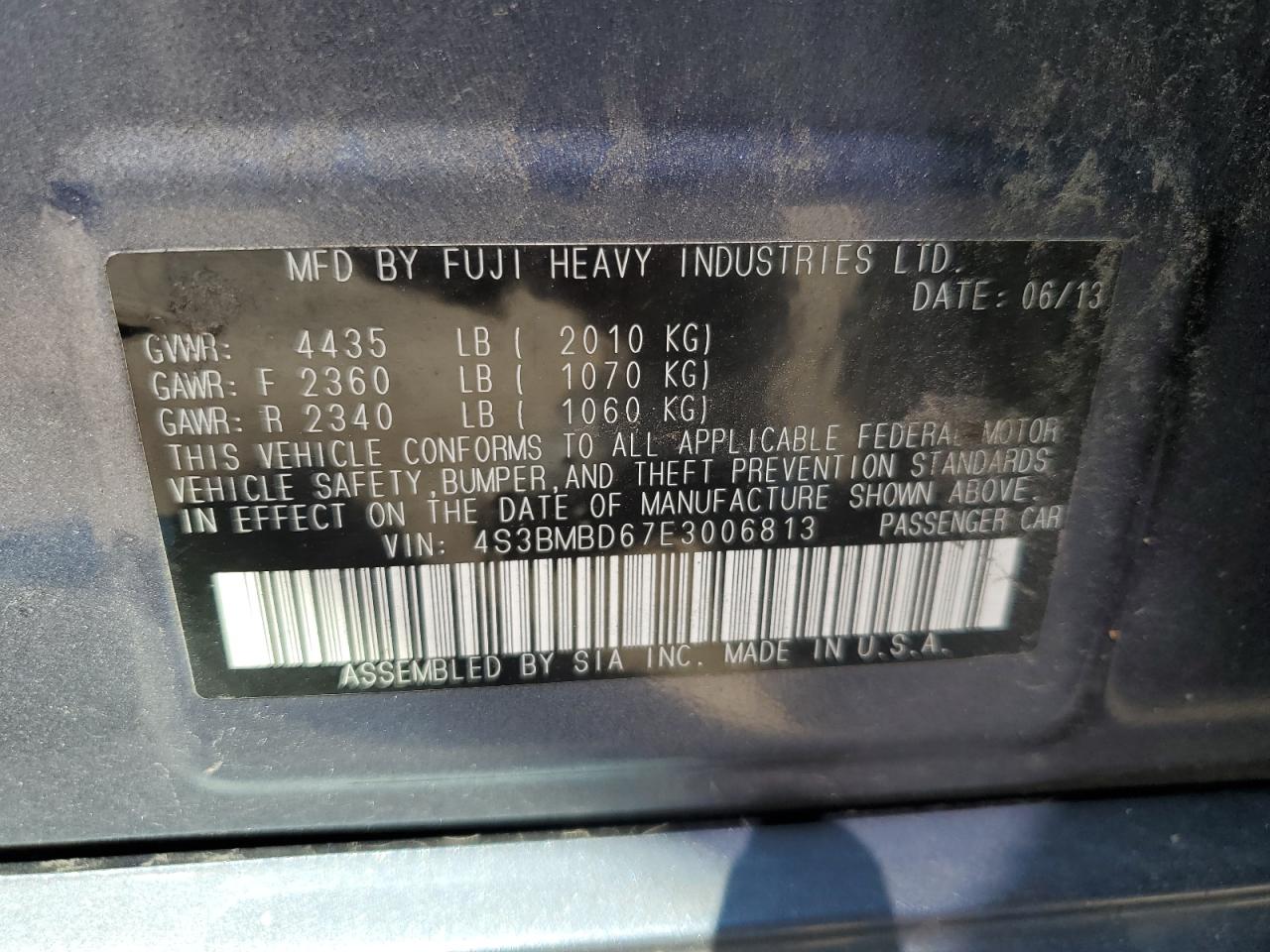 2014 Subaru Legacy 2.5I Premium VIN: 4S3BMBD67E3006813 Lot: 64845675