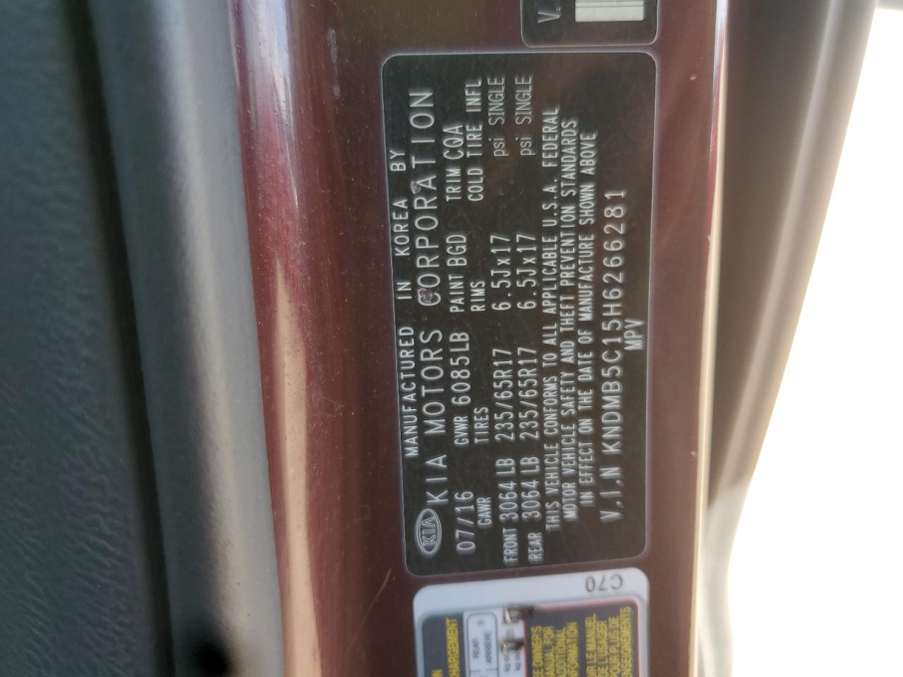2017 Kia Sedona Lx VIN: KNDMB5C15H6266281 Lot: 65372205