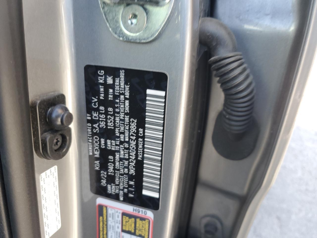 2022 Kia Rio Lx VIN: 3KPA24AD5NE479862 Lot: 62331335