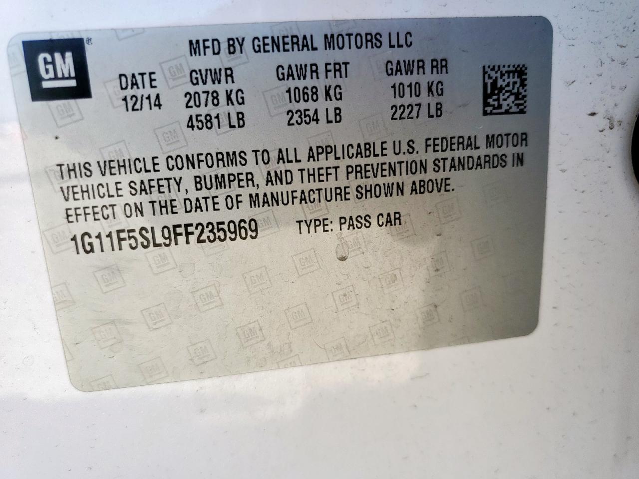 2015 Chevrolet Malibu Ltz VIN: 1G11F5SL9FF235969 Lot: 65178975