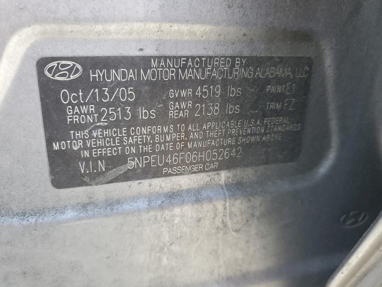 5NPEU46F06H052642 2006 Hyundai Sonata Gls