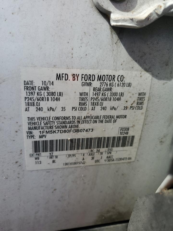 2015 Ford Explorer Xlt VIN: 1FM5K7D80FGB07473 Lot: 63305045