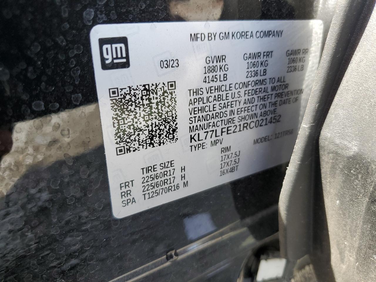 2024 Chevrolet Trax Ls VIN: KL77LFE21RC021452 Lot: 64315345