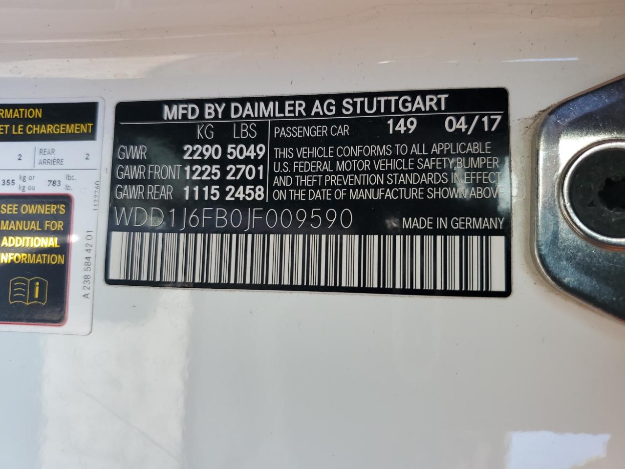 2018 Mercedes-Benz E 400 VIN: WDD1J6FB0JF009590 Lot: 63446095