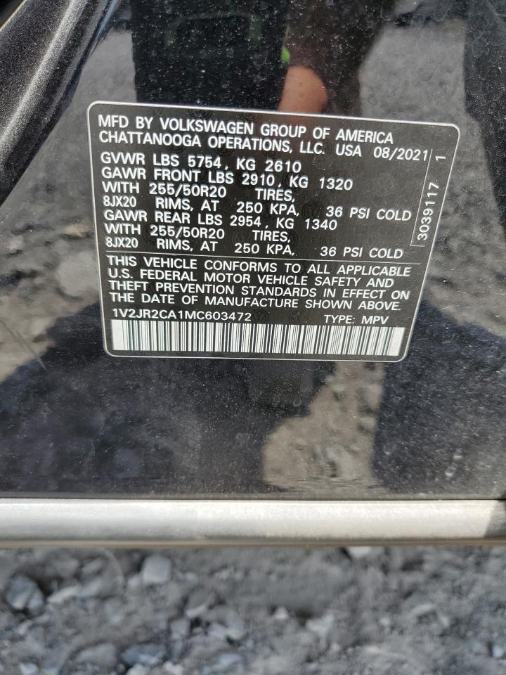 2021 Volkswagen Atlas Se VIN: 1V2JR2CA1MC603472 Lot: 64088725