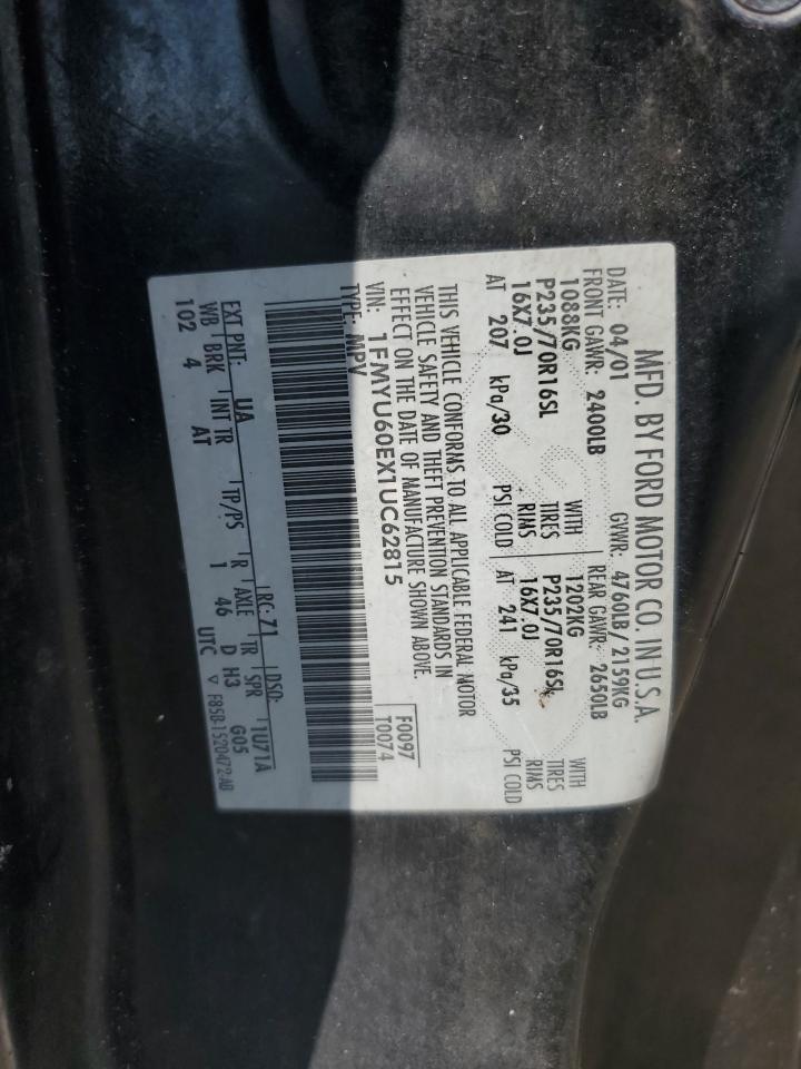 2001 Ford Explorer Sport VIN: 1FMYU60EX1UC62815 Lot: 61044855