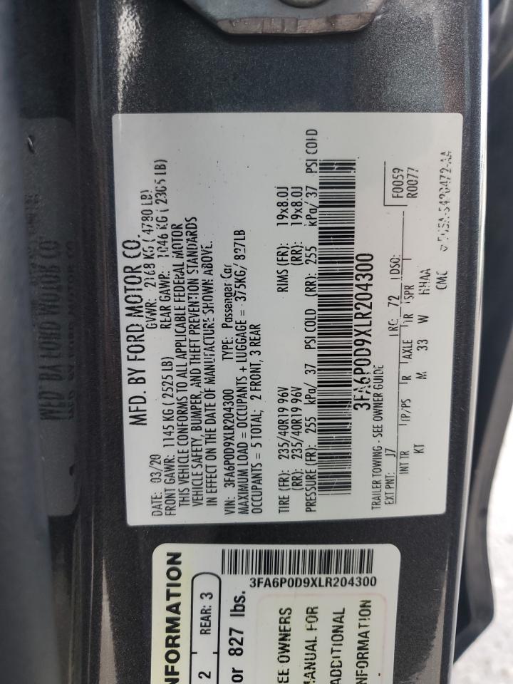 2020 Ford Fusion Titanium VIN: 3FA6P0D9XLR204300 Lot: 63706735