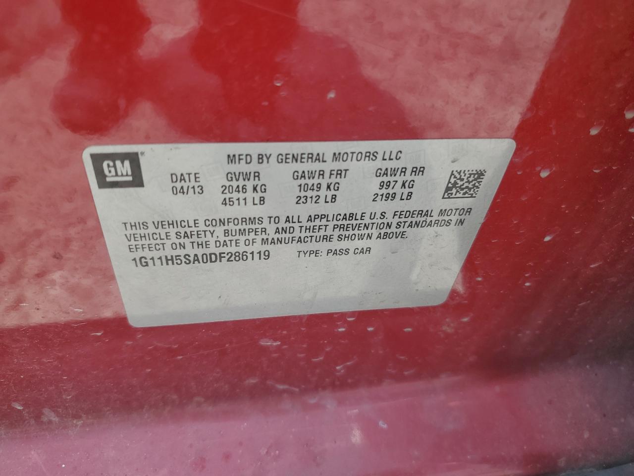 2013 Chevrolet Malibu Ltz VIN: 1G11H5SA0DF286119 Lot: 61970365