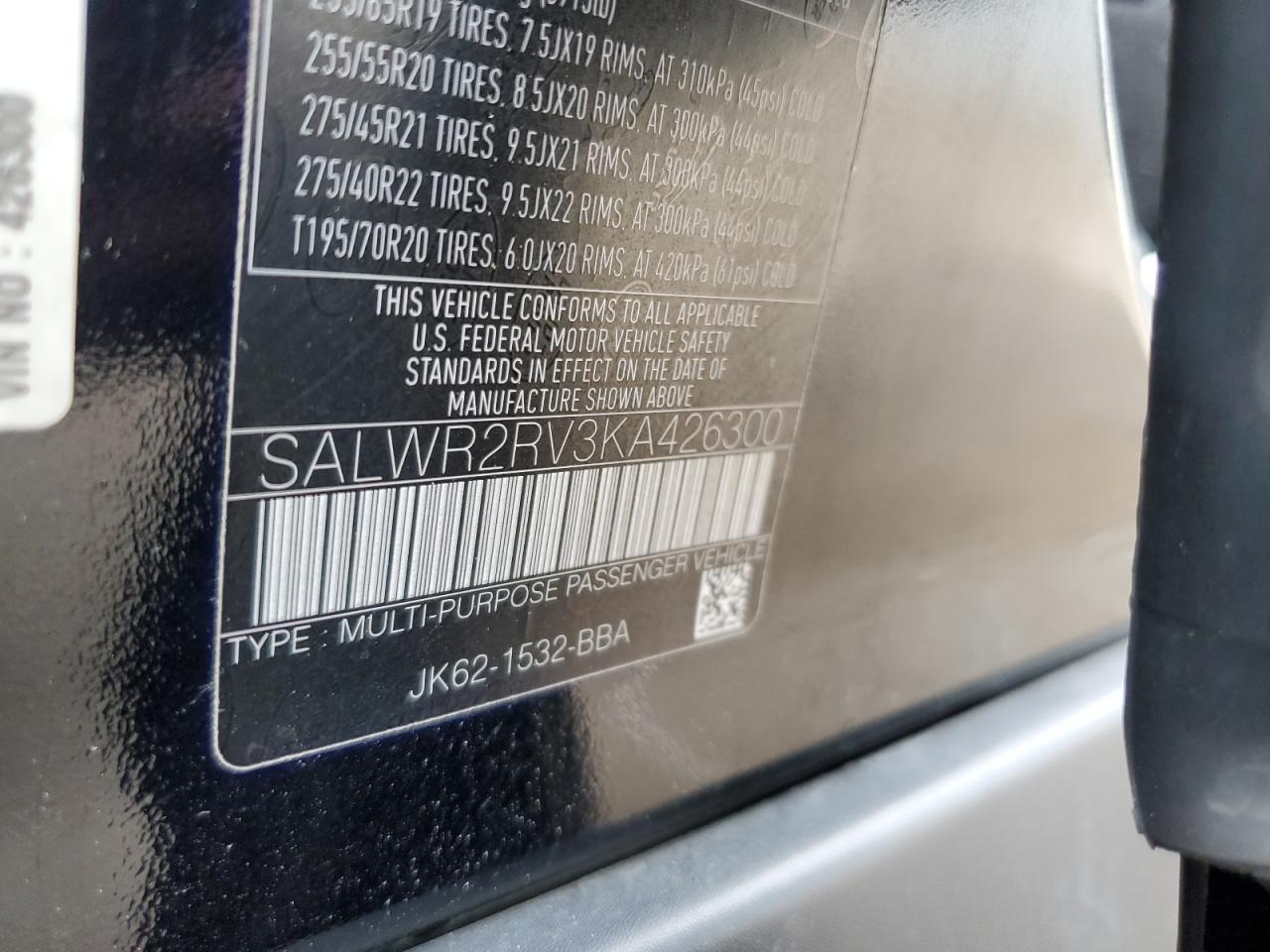 2019 Land Rover Range Rover Sport Hse VIN: SALWR2RV3KA426300 Lot: 63629835