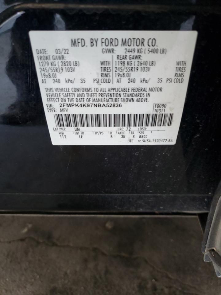 2022 Ford Edge Titanium VIN: 2FMPK4K97NBA52836 Lot: 66543325
