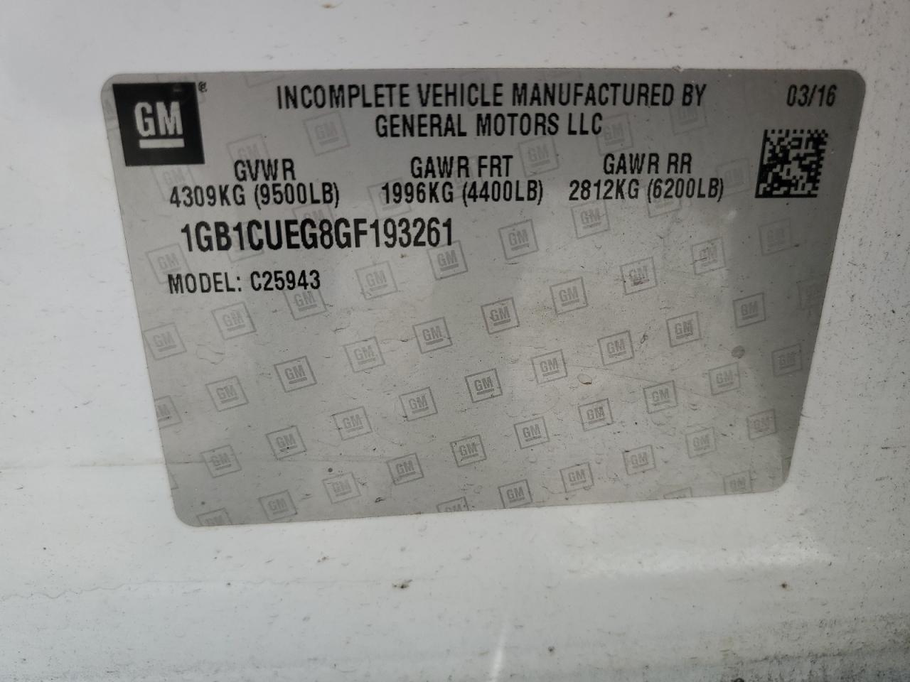 2016 Chevrolet Silverado C2500 Heavy Duty VIN: 1GB1CUEG8GF193261 Lot: 64930055