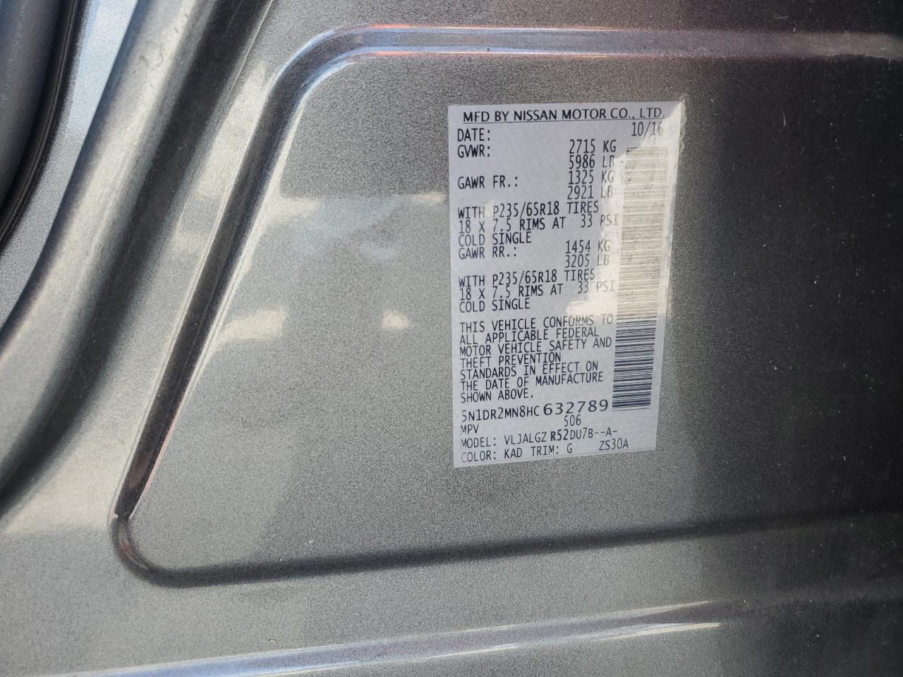 2017 Nissan Pathfinder S VIN: 5N1DR2MN8HC632789 Lot: 64606385