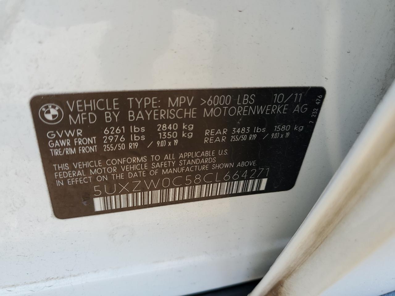2012 BMW X5 xDrive35D VIN: 5UXZW0C58CL664271 Lot: 64073655