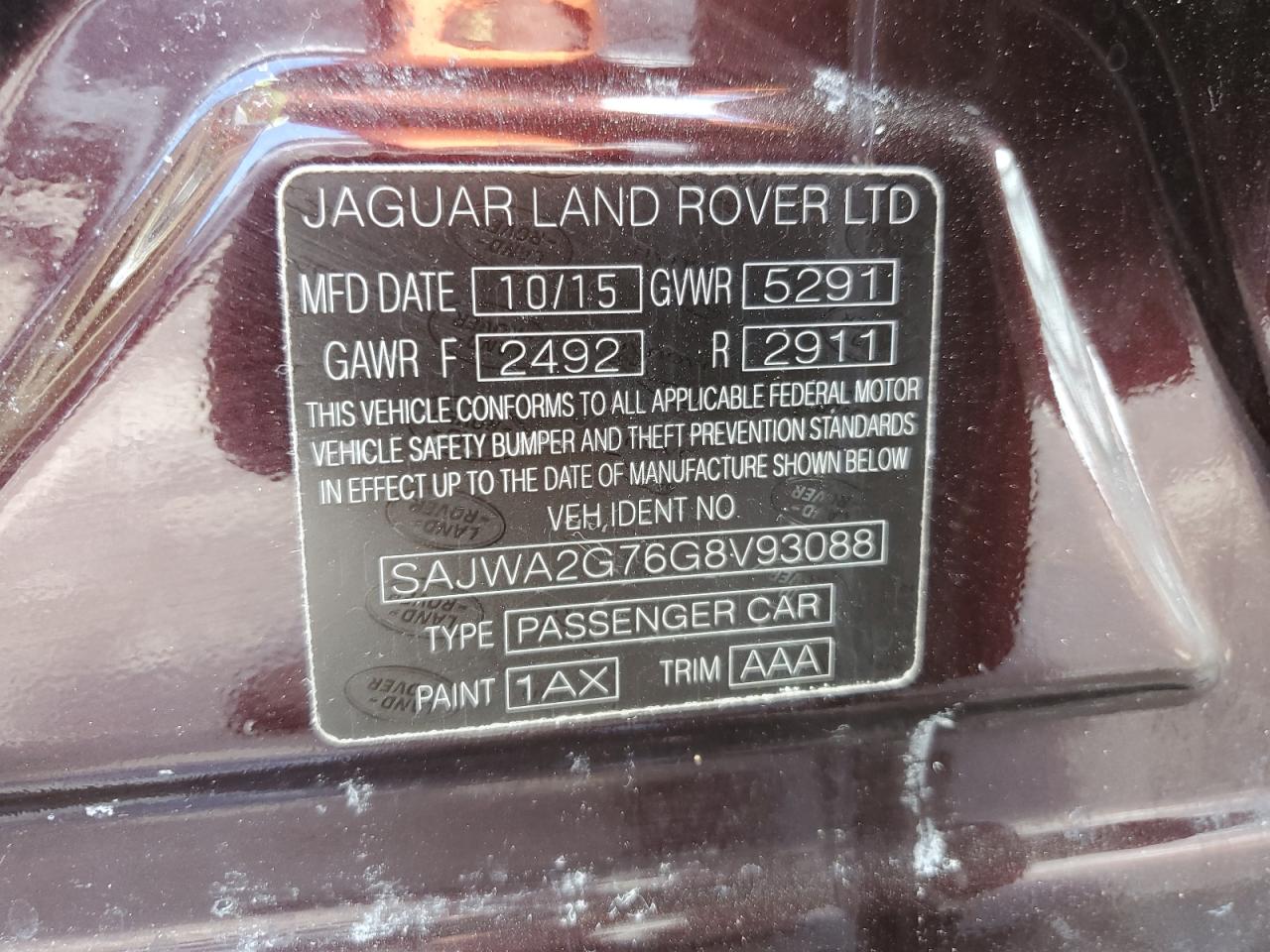 sajwa2g76g8v93088 SAJWA2G76G8V93088 2016 Jaguar Xjl Portfolio