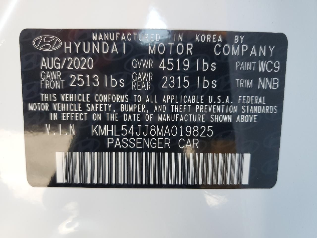 2021 Hyundai Sonata Hybrid VIN: KMHL54JJ8MA019825 Lot: 67011445