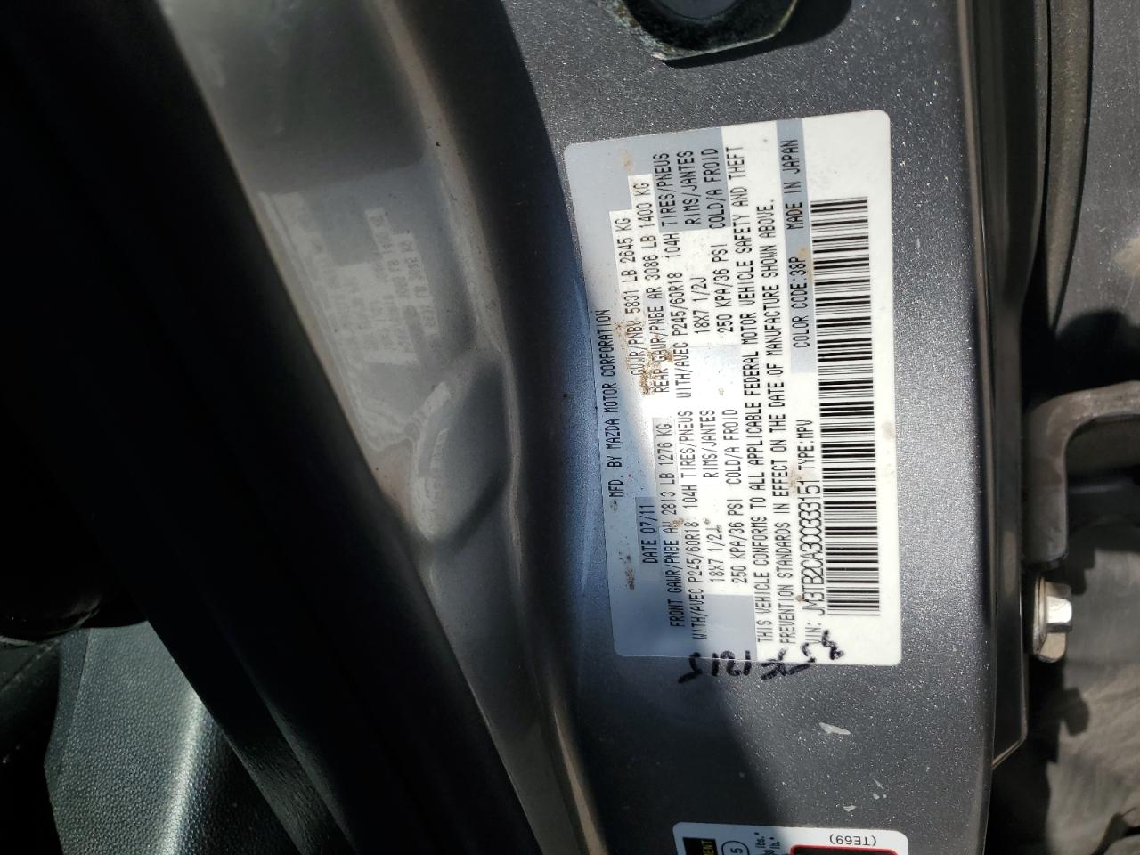 2012 Mazda Cx-9 VIN: JM3TB2CA3C0333151 Lot: 64241395