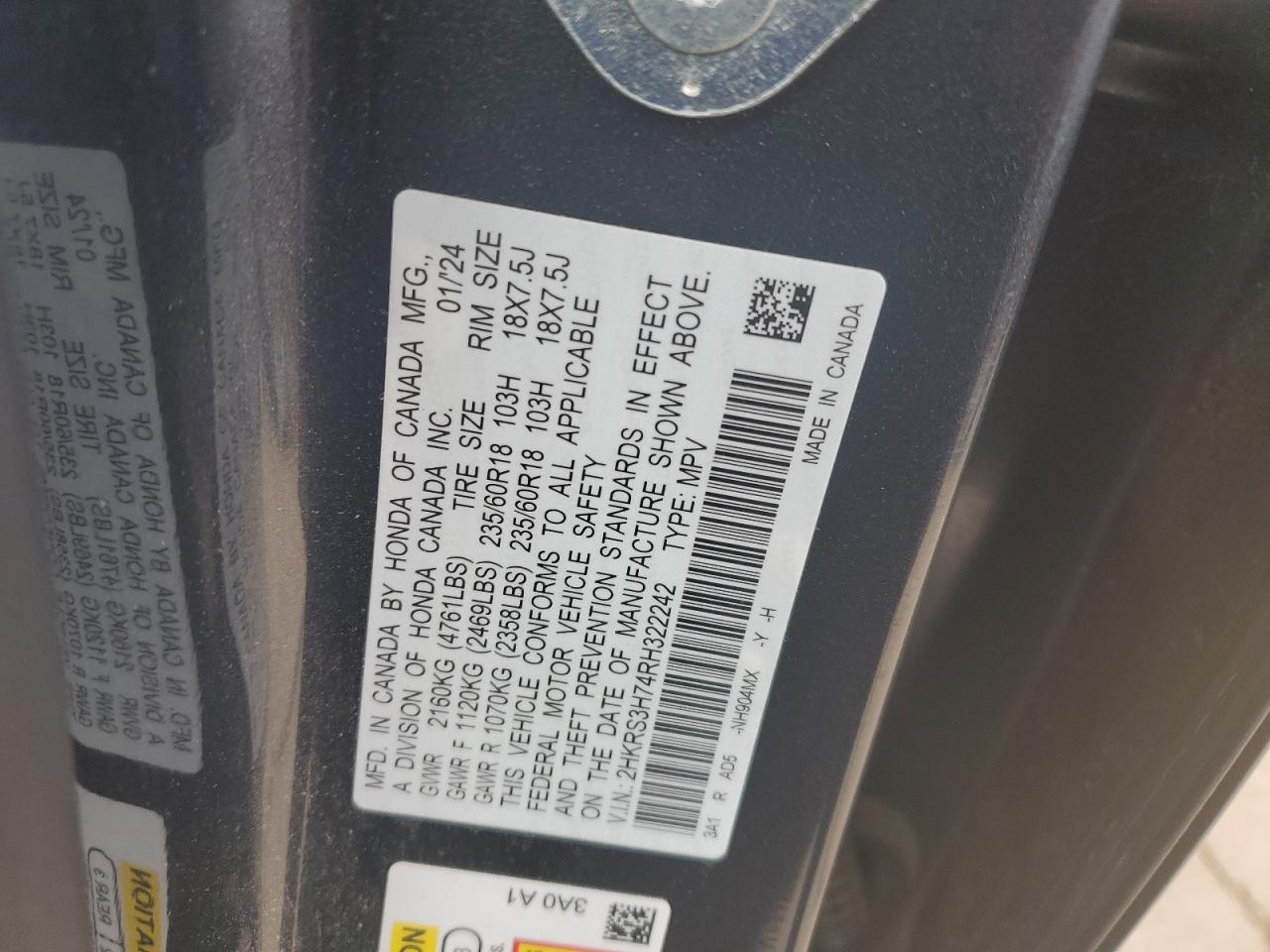 2024 Honda Cr-V Exl VIN: 2HKRS3H74RH322242 Lot: 63408785