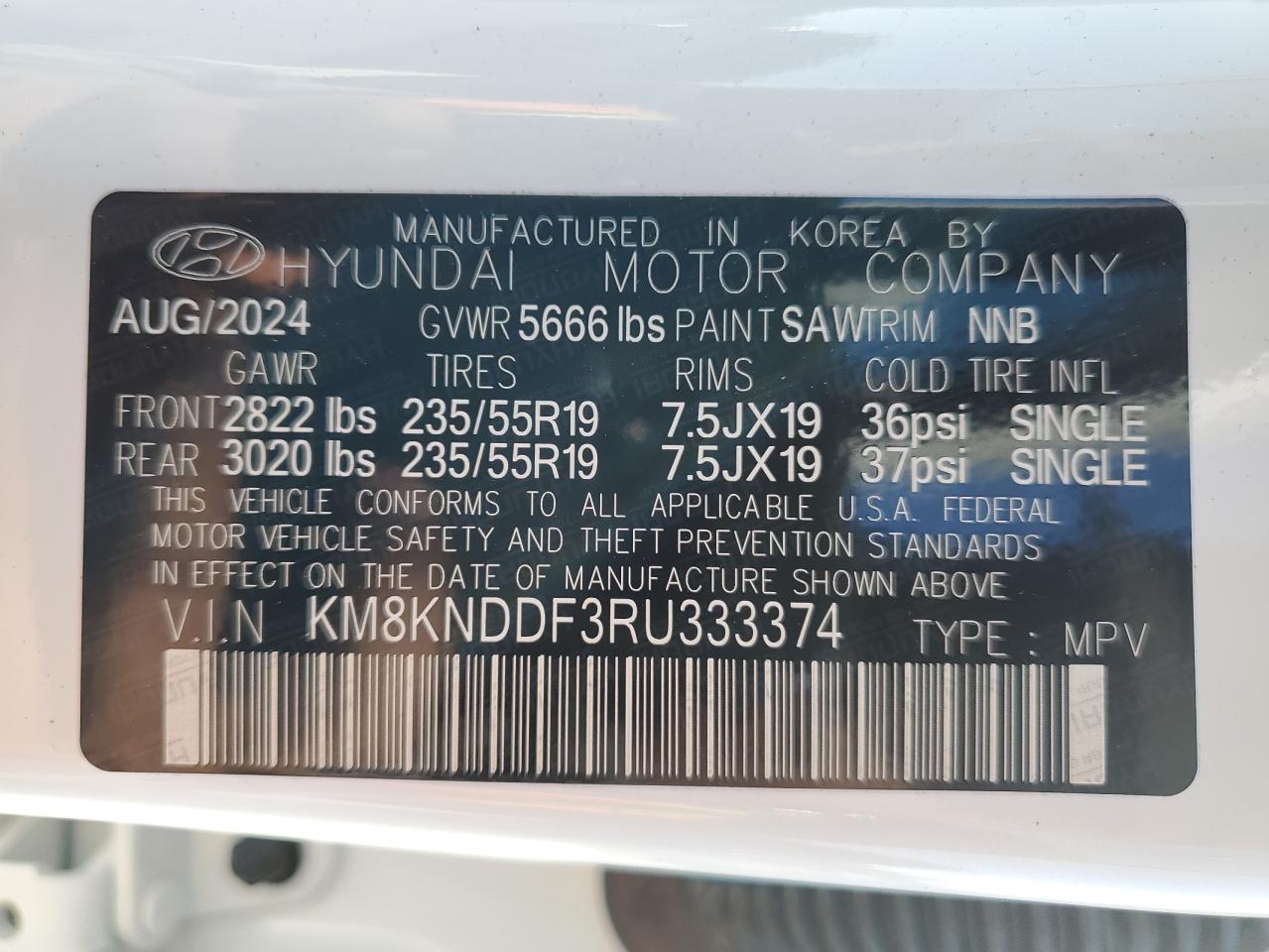2024 Hyundai Ioniq 5 Sel VIN: KM8KNDDF3RU333374 Lot: 63223025