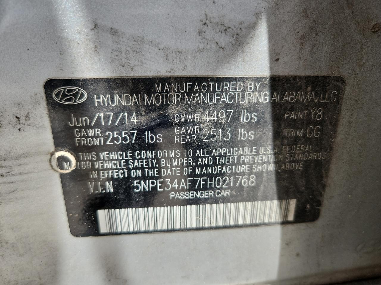 2015 Hyundai Sonata Sport VIN: 5NPE34AF7FH021768 Lot: 65057905