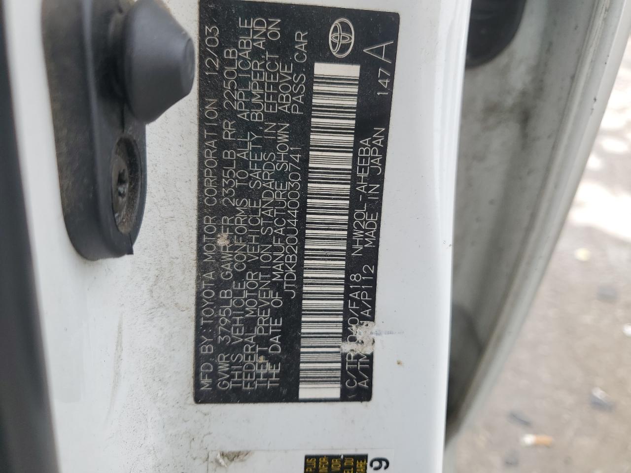 2004 Toyota Prius VIN: JTDKB20U440030741 Lot: 64599575