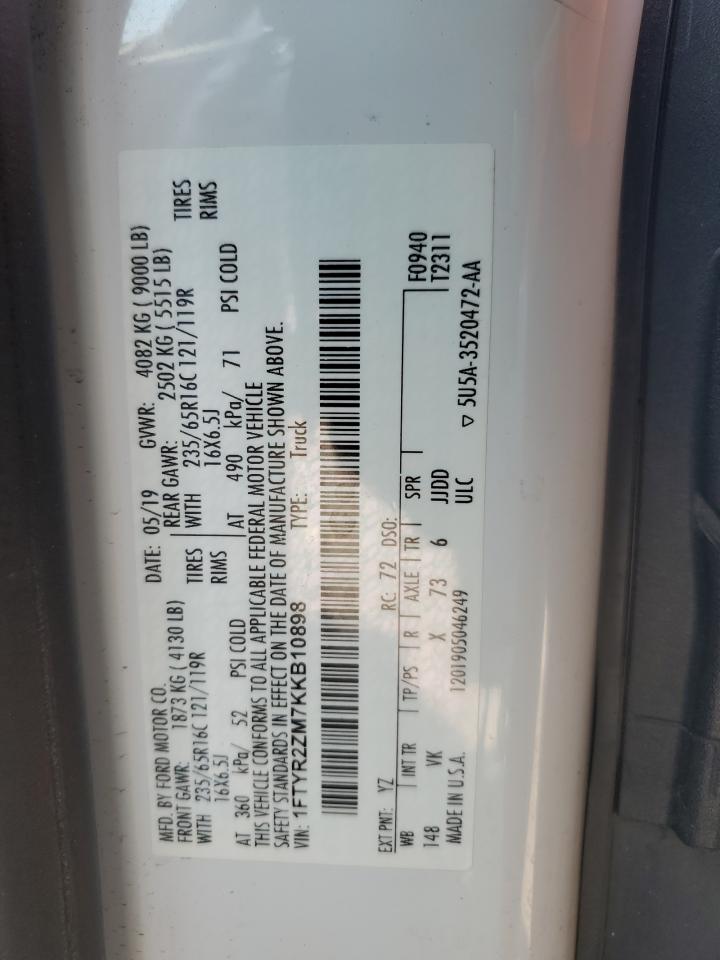 2019 Ford Transit T-250 VIN: 1FTYR2ZM7KKB10898 Lot: 64125665