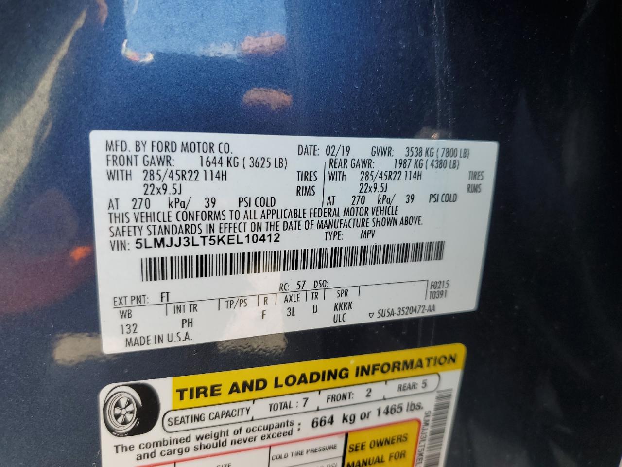 2019 Lincoln Navigator L Reserve VIN: 5LMJJ3LT5KEL10412 Lot: 65477725