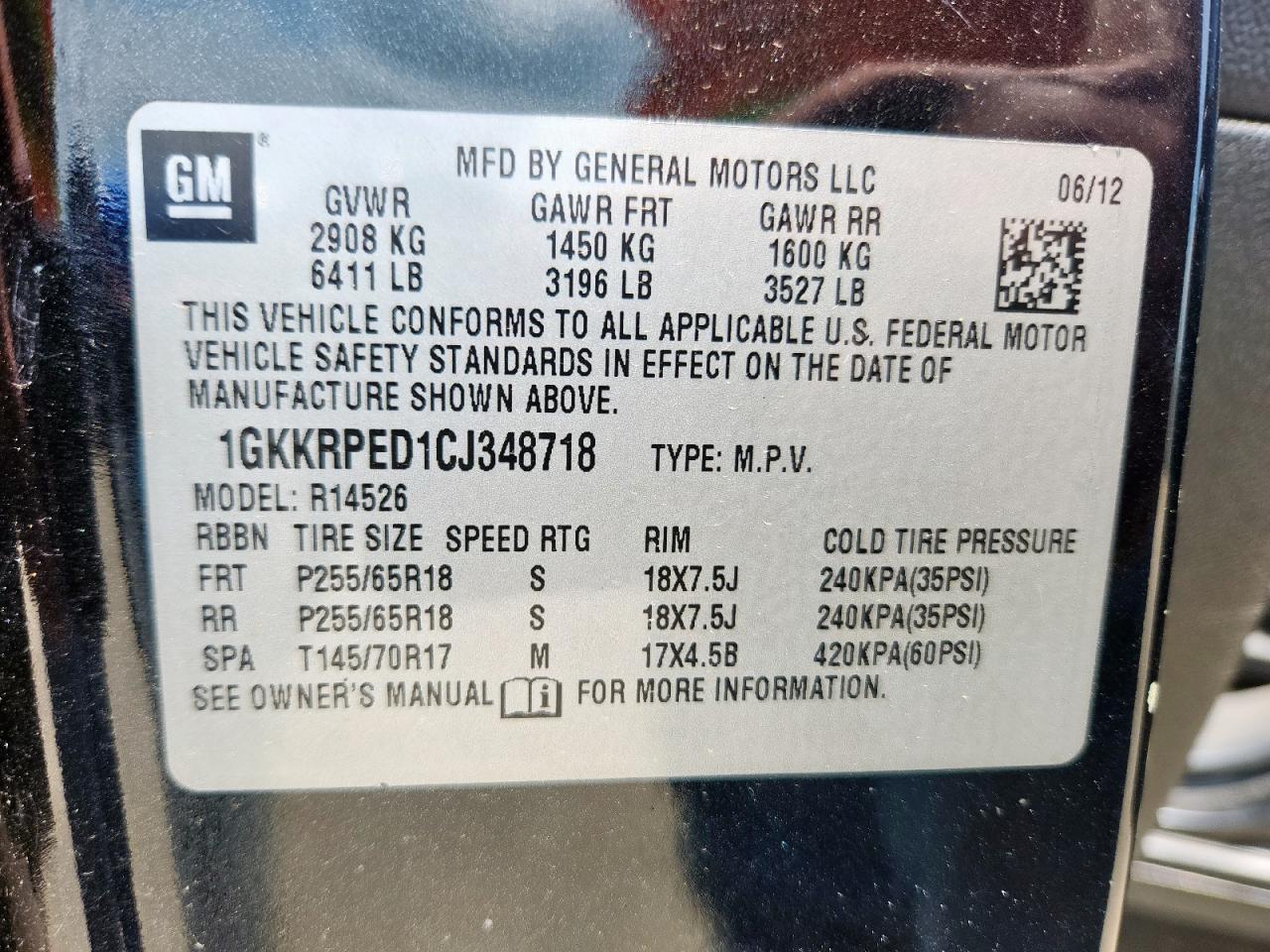2012 GMC Acadia Sle VIN: 1GKKRPED1CJ348718 Lot: 64413875