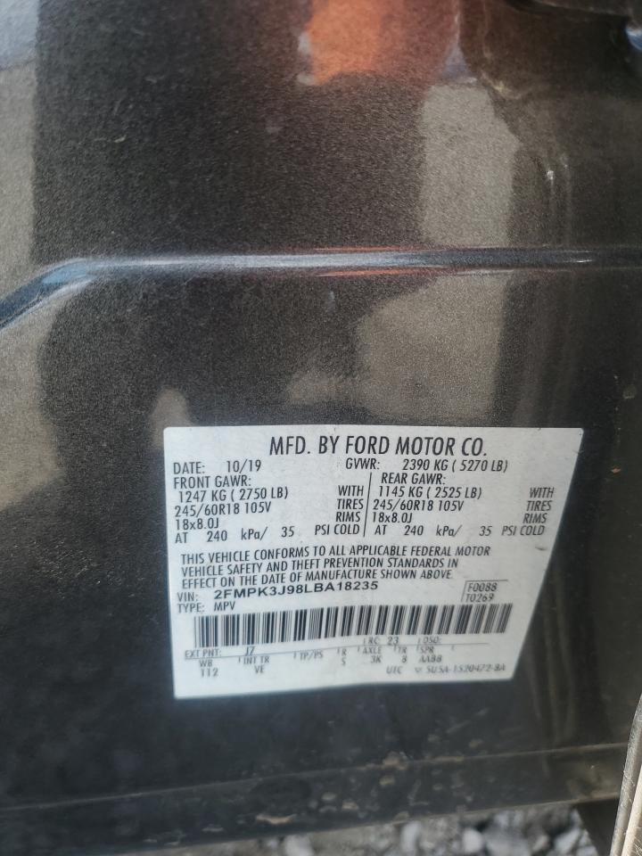 2020 Ford Edge Sel VIN: 2FMPK3J98LBA18235 Lot: 64123515