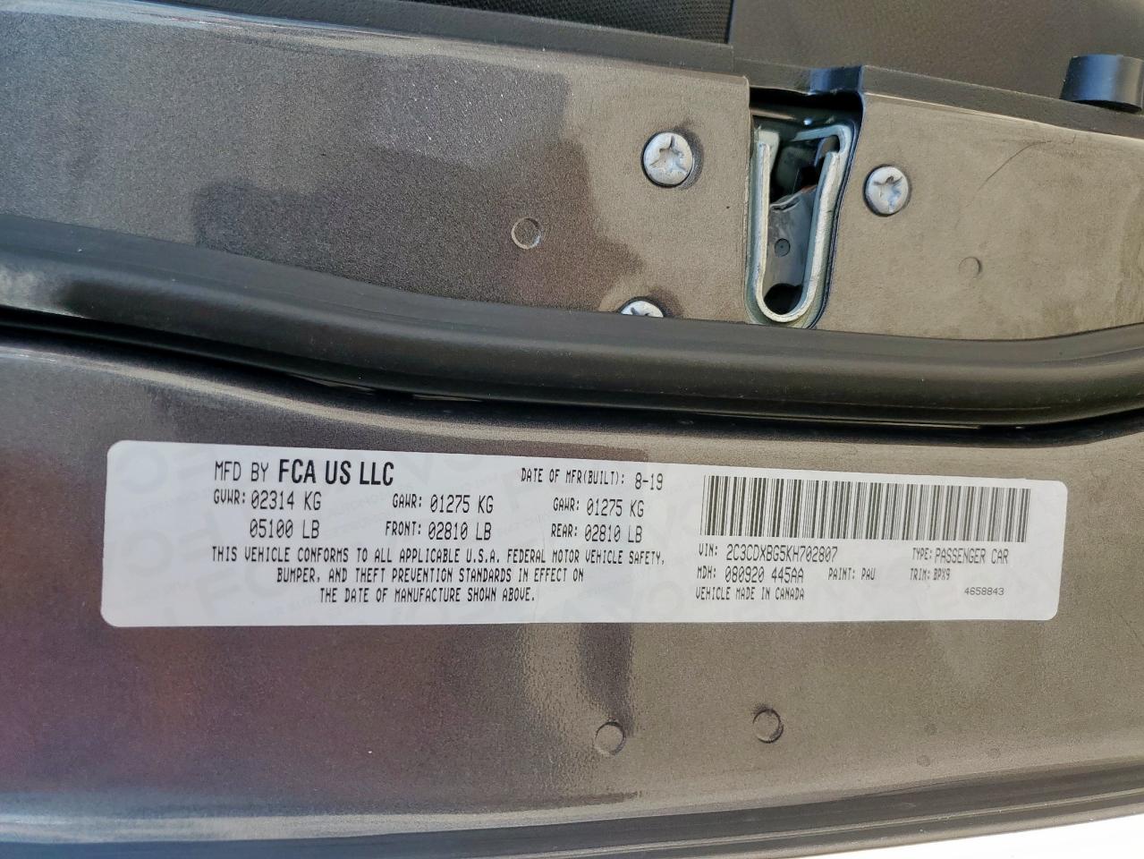 2019 Dodge Charger Sxt VIN: 2C3CDXBG5KH702807 Lot: 64587175