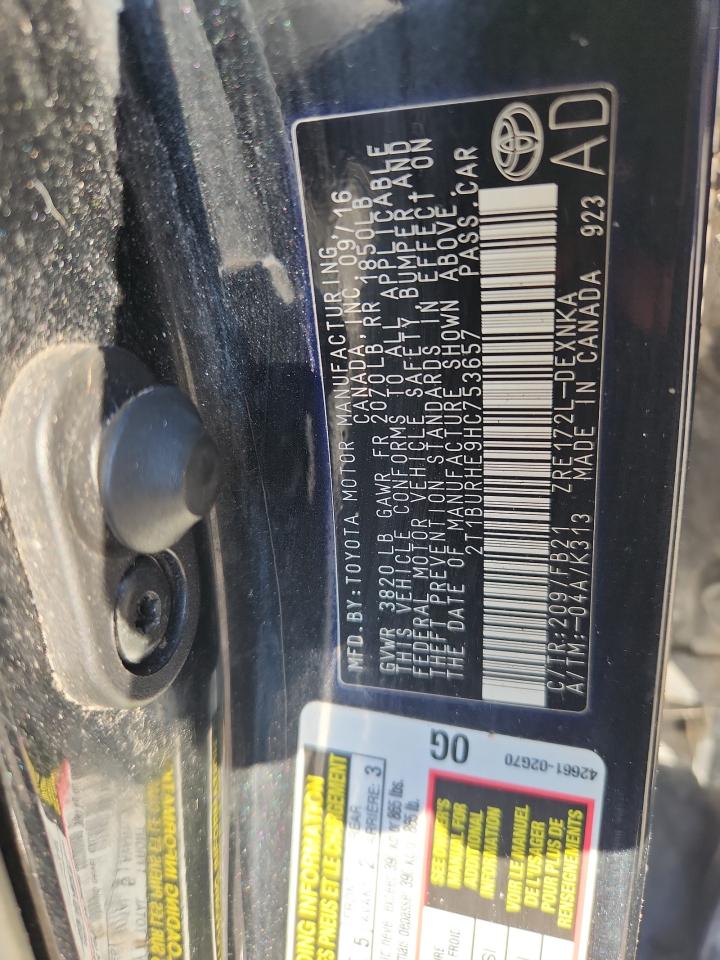 2017 Toyota Corolla L VIN: 2T1BURHE9HC753657 Lot: 65249045