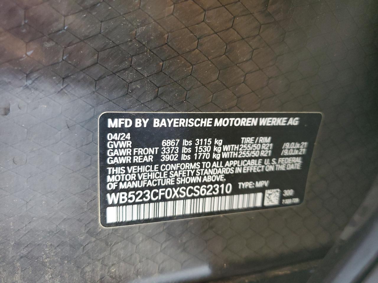 2025 BMW Ix xDrive50 VIN: WB523CF0XSCS62310 Lot: 65322195