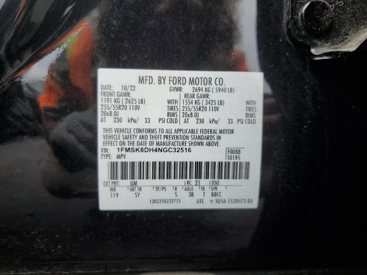 2022 Ford Explorer Xlt VIN: 1FMSK8DH4NGC32516 Lot: 63552795