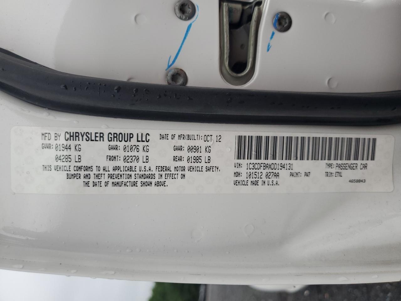 2013 Dodge Dart Sxt VIN: 1C3CDFBAXDD194131 Lot: 65764985