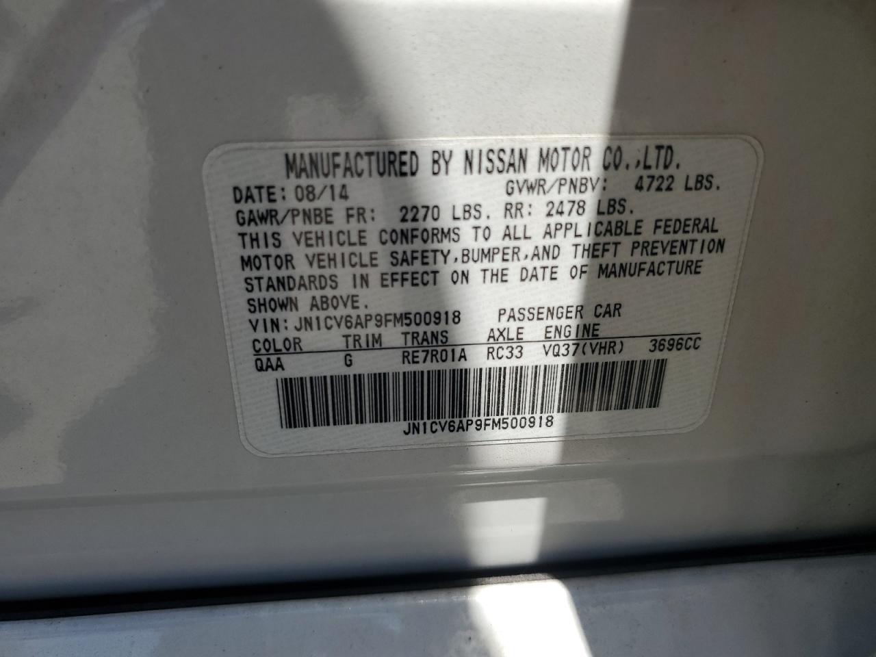 2015 Infiniti Q40 VIN: JN1CV6AP9FM500918 Lot: 64693615